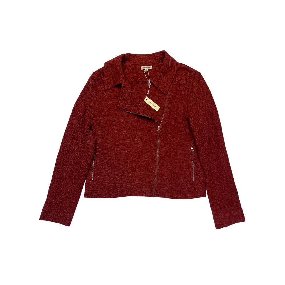 Max Studio Brick Red Textured Knit Asymmetrical Zip Jacket NWT Size L